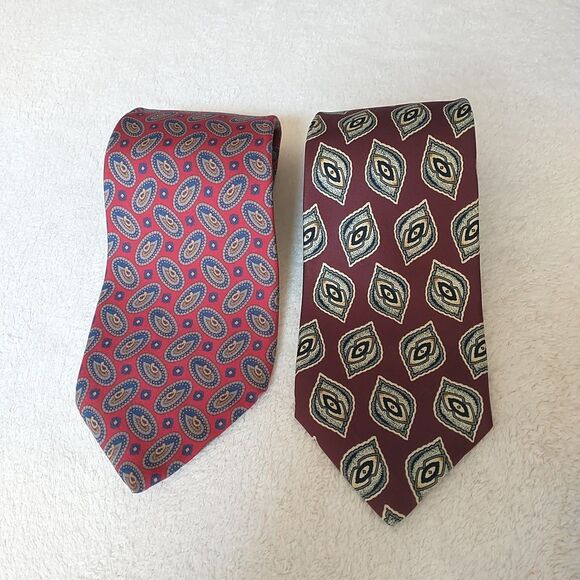 Robert Talbott Carmel Valley Neckties Silk Red Geometric Paisley 57-58" Lot Of 2 - Picture 1 of 8